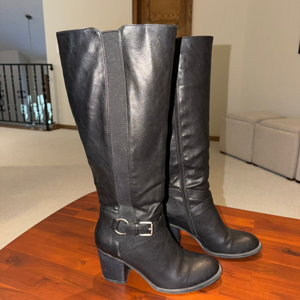 SOUL Naturalizer Timber Womens 7.5 Wide Black Knee High Boots 16" Calf Buckle